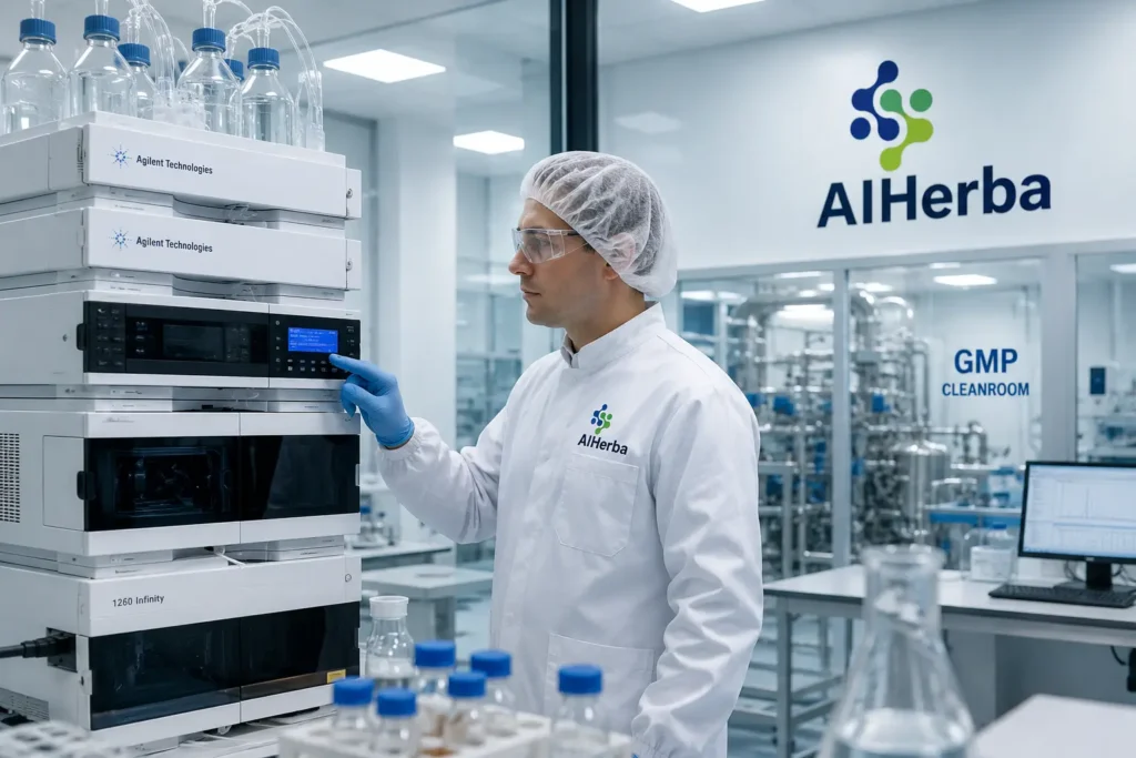 Alpha-GPC Technical Library: Formulation, Stability & Sourcing Guide 1 AIHerba's GMP-certified manufacturing facility for high-purity Alpha-GPC powder production.